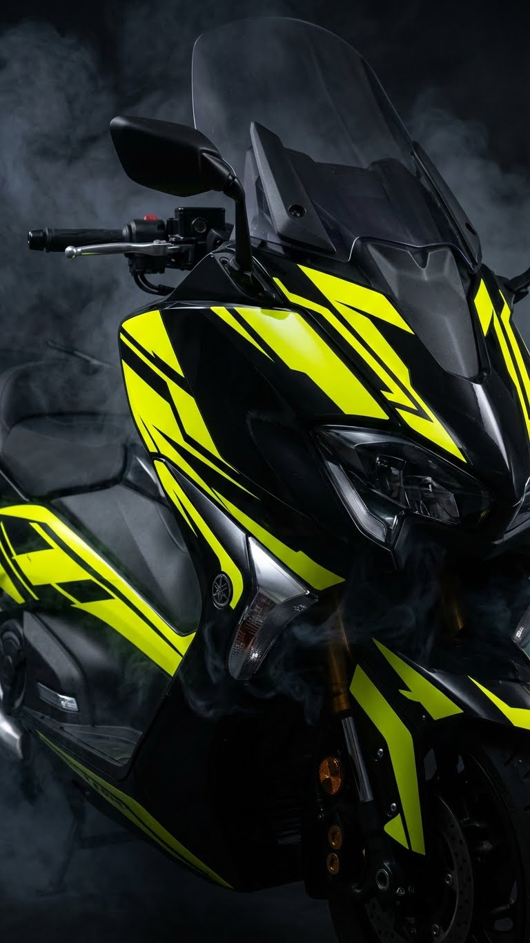Kit déco Yamaha T-Max 560 jaune fluo et noir pour scooter.