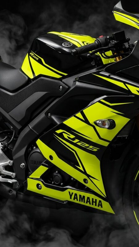 Kit déco Yamaha R125 jaune et noir pour moto sportive.